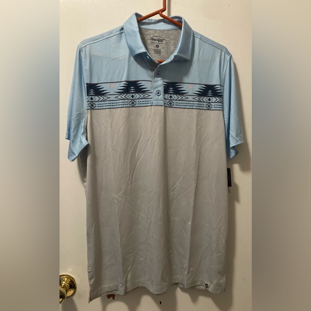 Threadgrit Men's Casual Bennett Polo Shirt Short Sleeves Blue Gray Medium NWT